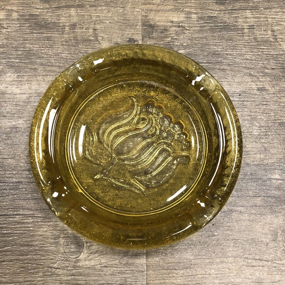 Amber‎ Glass Ashtray Vintage Mid Century Flower Cigar